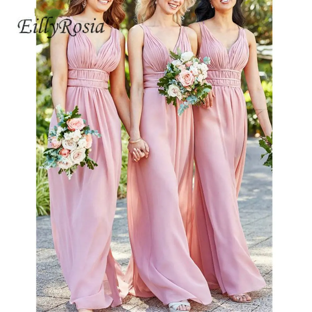 Фото Ярко-розовые шифоновые платья для подружек невесты свадебной вечеринки