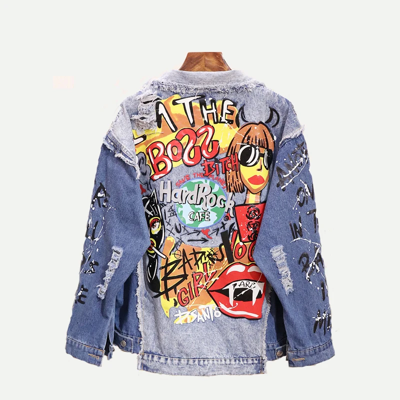Fashion Graffiti Appliques Hip Hop Jean Jacket Women Autumn Washing Material Denim Jackets Unisex Casual Streetwear 
Fashion Graffiti Appliques Hip Hop Jean Jacket Women Autumn Washing Material Denim Jackets Unisex Casual Streetwear