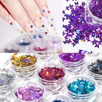 

12 box/set Butterfly Nail Sparkly Glitter Silver Laser Sequins Slice Ultra-thin Paillette 3D Manicure Tips Nail Art Decoration