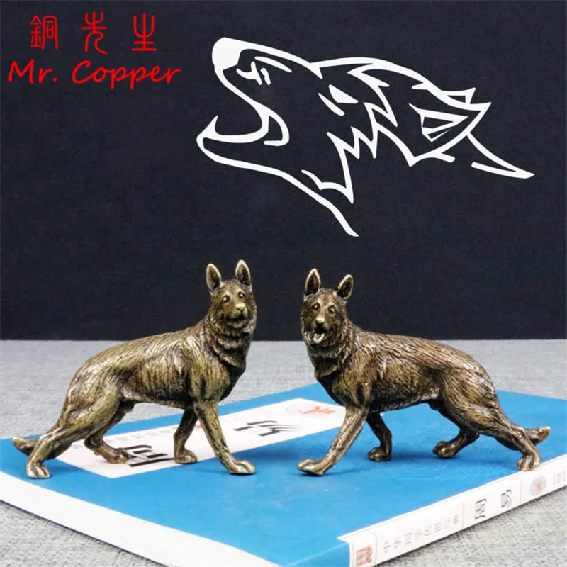 アンティークブロンズ Wolfhounds 像ホームデコレーションオーナメント固体銅オオカミ犬置物ラッキー風水デスク工芸品の装飾 Gooum