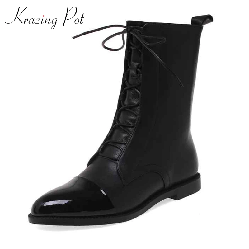 krazing pot new full grain leather low heels lace up round toe keep warm movie star office lady winter shoes mid-calf boots ldf9
krazing pot new full grain leather low heels lace up round toe keep warm movie star office lady winter shoes mid-calf boots ldf9