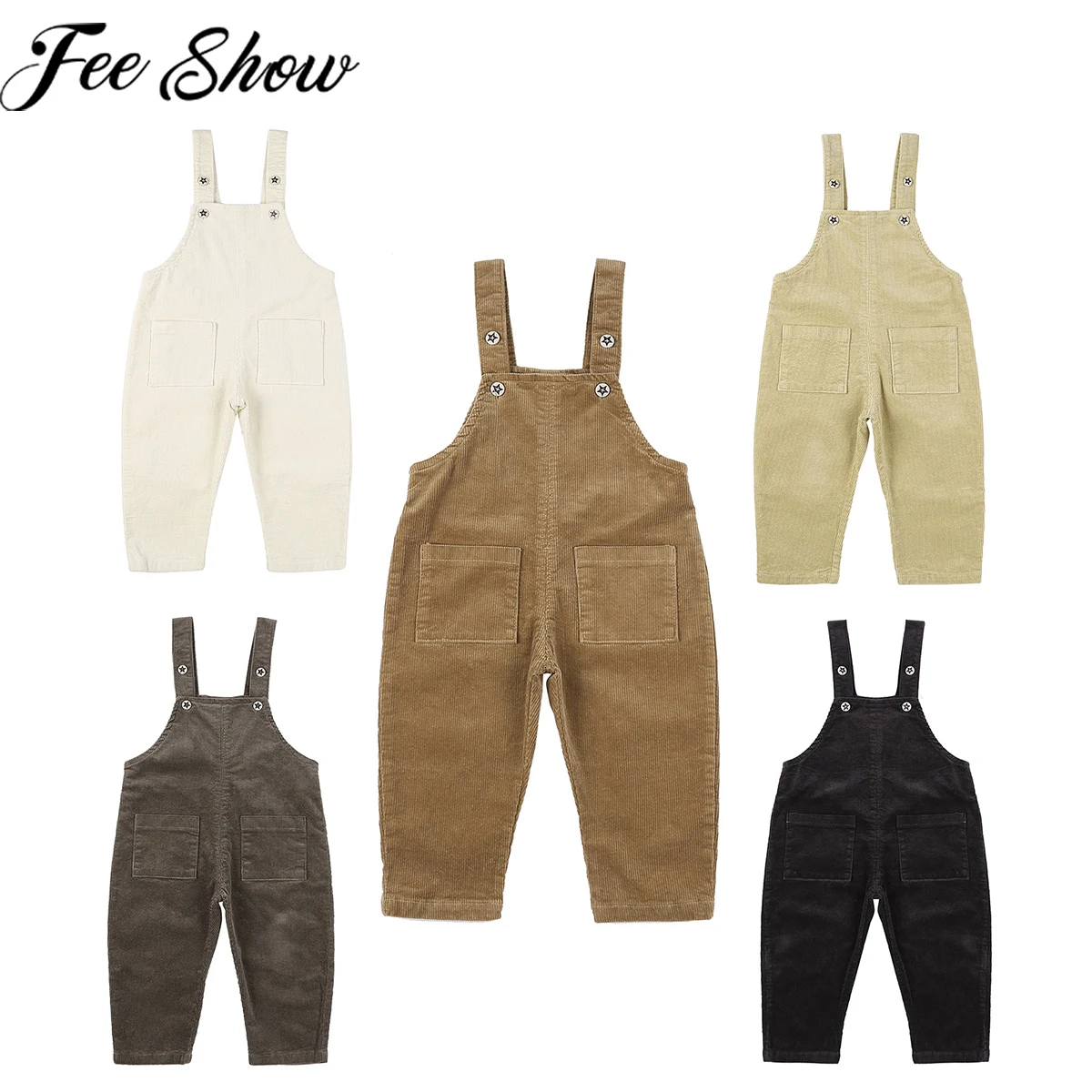 

Kids Boys Girls Suspender Pants Overalls Corduroy Jumpsuits Pocket Trousers Casual Loose Toddler Bib Pants Children Clothing