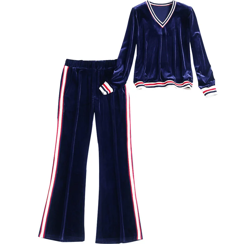 Leisure Velvet Women's 2 Pieces Outfits V Neck Hit Color Tops and Flare Sweat Pants Tracksuit Set Female Sportwear S-XL
Leisure Velvet Women's 2 Pieces Outfits V Neck Hit Color Tops and Flare Sweat Pants Tracksuit Set Female Sportwear S-XL