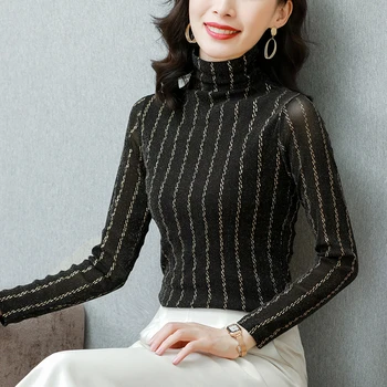 COIGARSAM 3XL Plus Size Full Sleeve blouse women New Striped Mesh Turtleneck blusas womens tops and blouses Black 1357
COIGARSAM 3XL Plus Size Full Sleeve blouse women New Striped Mesh Turtleneck blusas womens tops and blouses Black 1357