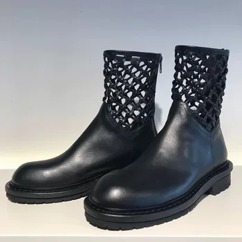 Shoes Woman Ankle Boots Leather Hollow Round Toe Zipper Ladies Shoes Fashion Luxury Design Botines Mujer 2019 
Shoes Woman Ankle Boots Leather Hollow Round Toe Zipper Ladies Shoes Fashion Luxury Design Botines Mujer 2019