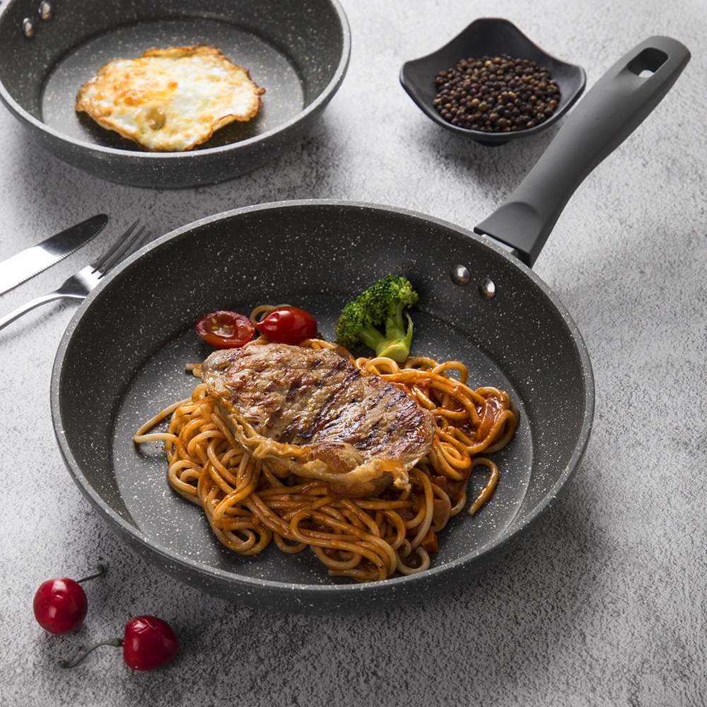 100% PFOA Free Stone-Derived NonStick Frying Pan Coating 5 Layers Bottom Soft Handle Aluminum Dishwasher Safe Cooking Pan Set
100% PFOA Free Stone-Derived NonStick Frying Pan Coating 5 Layers Bottom Soft Handle Aluminum Dishwasher Safe Cooking Pan Set