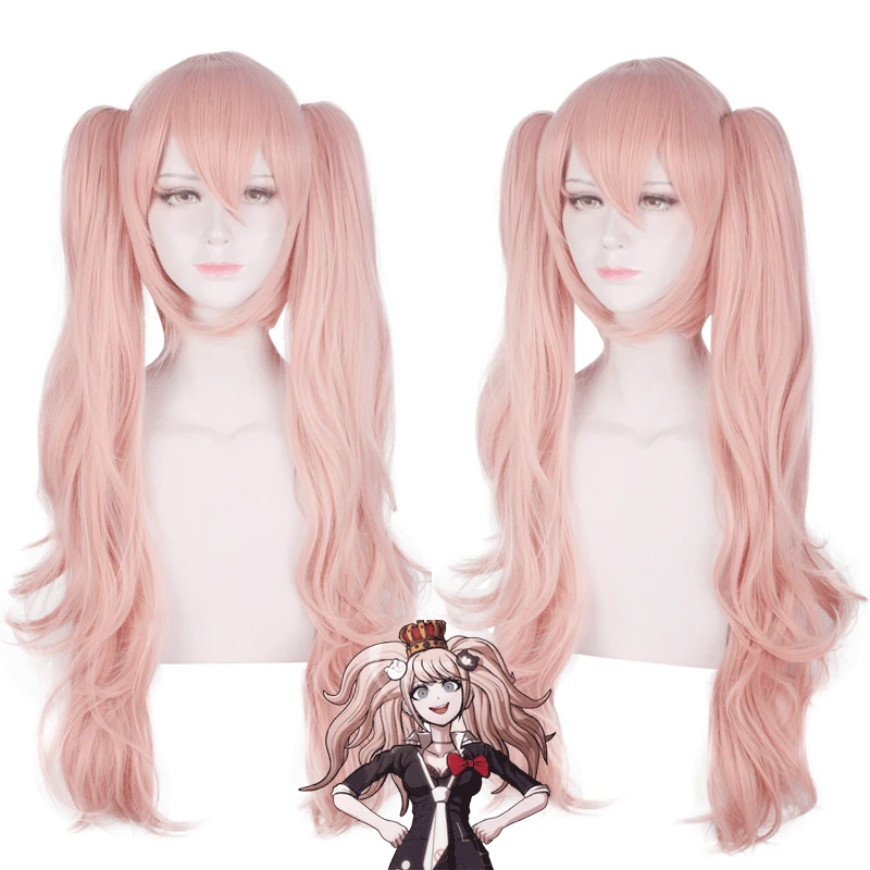 

Junko Enoshima Dangan Ronpa Cosplay Wig Danganronpa Anime Costume Wigs Light Pink Synthesis Hair with Chip Ponytails