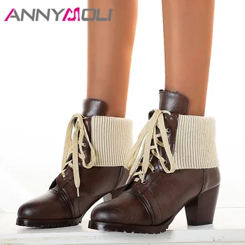 ANNYMOLI Woman Boots High Heel Ankle Boots Block Heel Shoes Lace Up Female Short Boots Autumn Winter Yellow Brown Large Size 46
ANNYMOLI Woman Boots High Heel Ankle Boots Block Heel Shoes Lace Up Female Short Boots Autumn Winter Yellow Brown Large Size 46