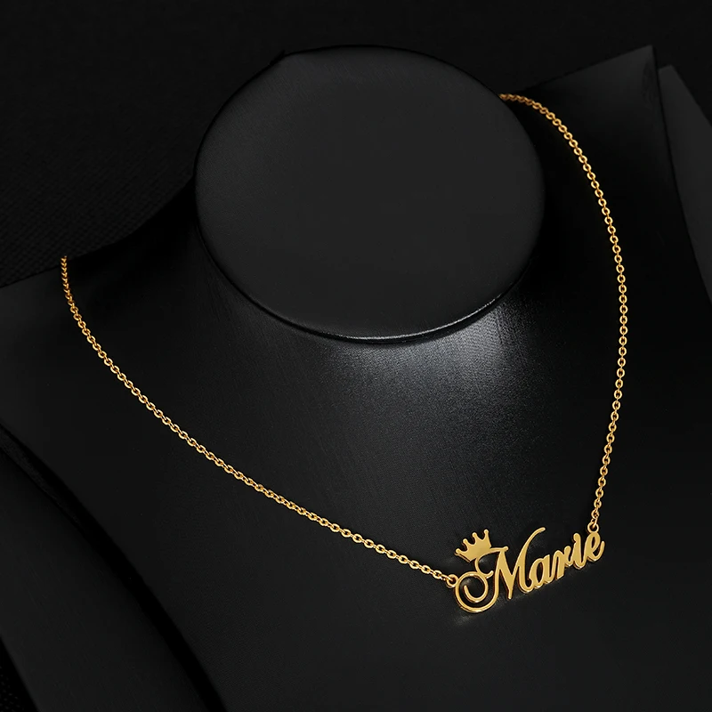 Custom Name Crown Font Necklace For Women Nameplate Personalized Stainless Steel Chain Choker Customized BFF Jewelry Gift Custom Name Crown Font Necklace For Women Nameplate Personalized Stainless Steel Chain Choker Customized BFF Jewelry Gift
