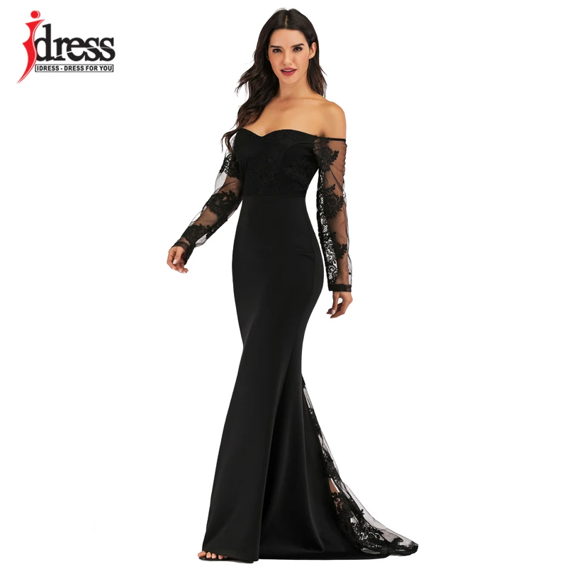 IDress Sexy Slash Neck Off Shoulder Designer Runway Dress Formal Prom Long Dress Women Lace Embroidery Evening Party Dress Long (7)