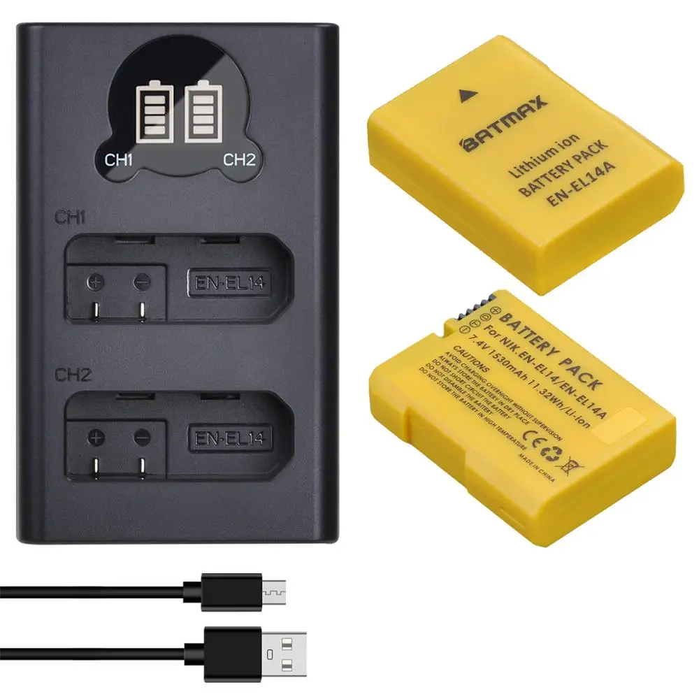 Аккумулятор EN EL14a 1530/EN-EL14 мАч 2 шт. двойное зарядное устройство USB Type-C с ЖК-дисплеем