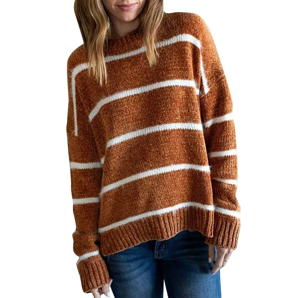 Модный вязаный Повседневный Однотонный женский пуловер большого размера с