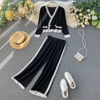 MVGIRLRU Autumn and Winter Suit Women's Knit Cardigan Color Matching High Waist Wide Leg Pants Two Sets
MVGIRLRU Autumn and Winter Suit Women's Knit Cardigan Color Matching High Waist Wide Leg Pants Two Sets