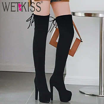 WETKISS High Heels Platform Boots Women Thigh High Boot Female Lace Up Shoes Ladies Round Toe Flock Shoes Winter Plus Size 33-48
WETKISS High Heels Platform Boots Women Thigh High Boot Female Lace Up Shoes Ladies Round Toe Flock Shoes Winter Plus Size 33-48