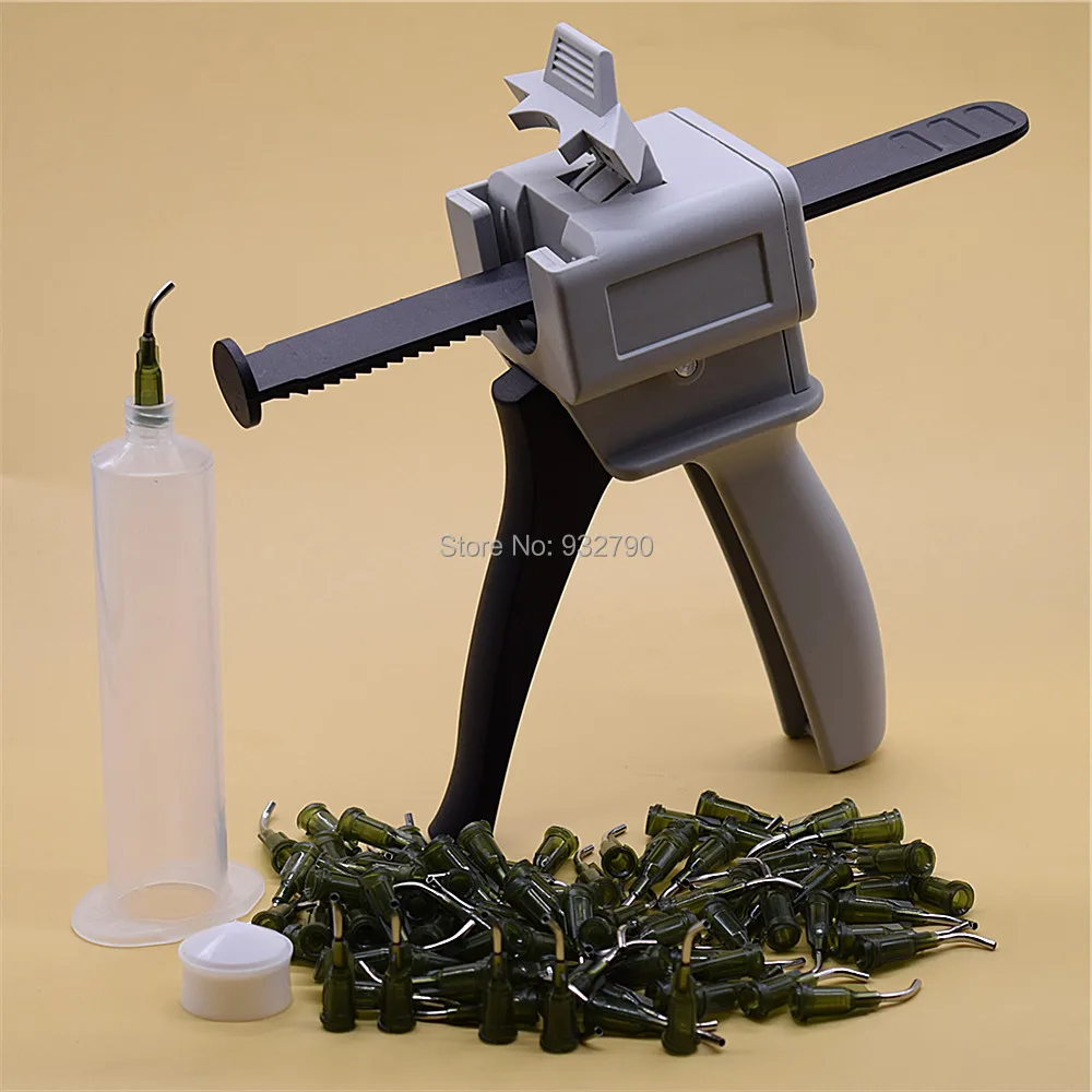 

30cc Dispensing Syringe Barrel Glue Adhesive Dispenser & 30cc Dispensing Gun Manual Applicator & 100x 14G Dispensing Needles Tip