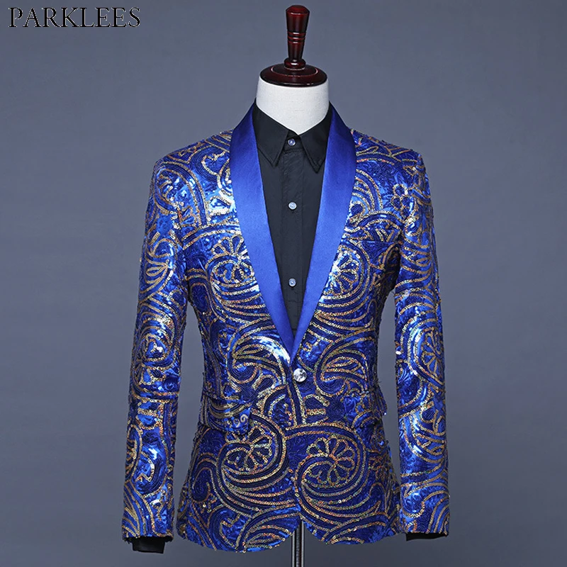 Royal Blue Floral Sequins Suit Jacket Men One Button Shawl Collar Blazers Mens Wedding Party Prom Stage Clothers for Singers
Royal Blue Floral Sequins Suit Jacket Men One Button Shawl Collar Blazers Mens Wedding Party Prom Stage Clothers for Singers