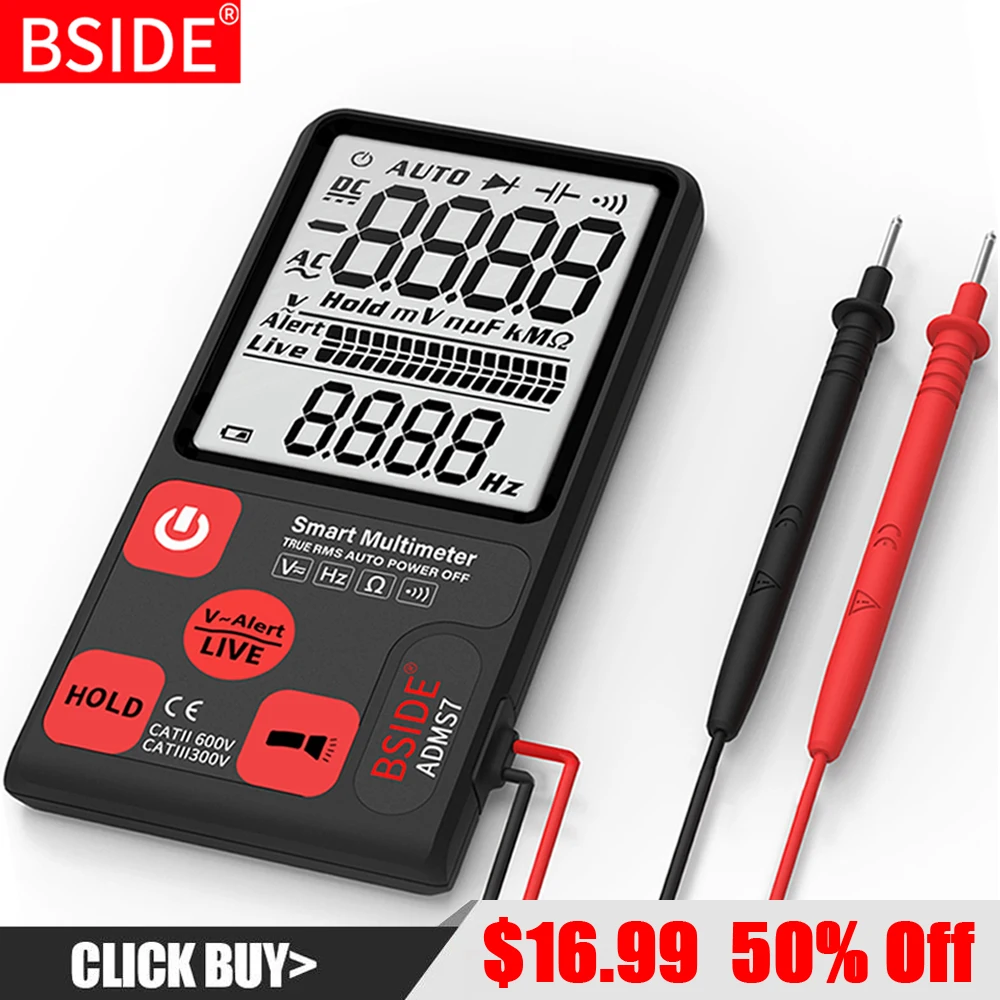 Ultra-Portable Digital Multimeter BSIDE ADMS7 S9CL Large 3.5" LCD 3-Line Display Voltmeter DMM AC DC Voltage NCV Ohm Hz Tester
Ultra-Portable Digital Multimeter BSIDE ADMS7 S9CL Large 3.5" LCD 3-Line Display Voltmeter DMM AC DC Voltage NCV Ohm Hz Tester
