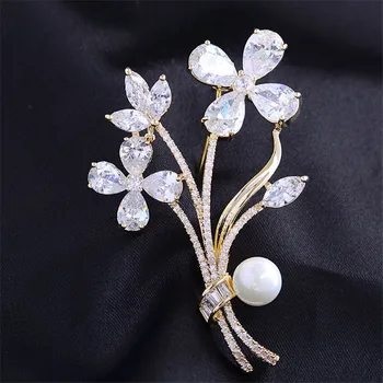 OKILY Lovely Gold Color Zircon Bouquet Brooches for Women Brooches Pins Fashion Brooch wIth Pearl Overcoat Acessories
OKILY Lovely Gold Color Zircon Bouquet Brooches for Women Brooches Pins Fashion Brooch wIth Pearl Overcoat Acessories