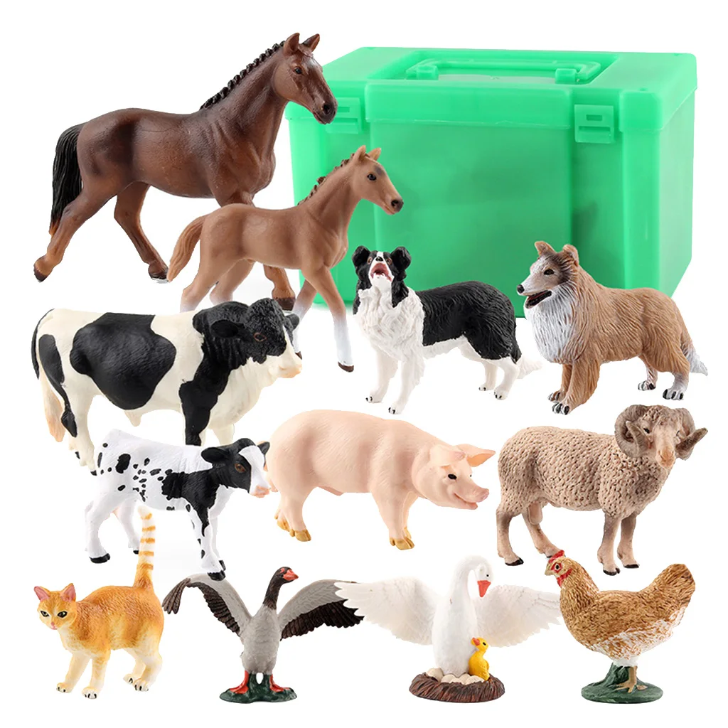 12 Pieces Simulation Farm Animal Model Plastic Action figure with Storage Base for Sandtables Home Decor 12 Pieces Simulation Farm Animal Model Plastic Action figure with Storage Base for Sandtables Home Decor