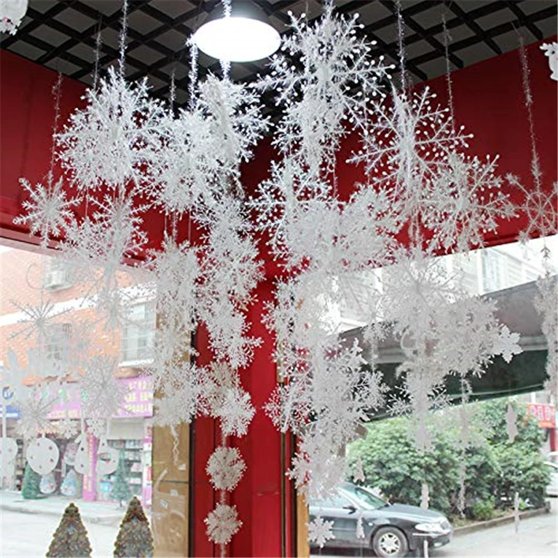4 Winter Christmas Hanging Snowflake Decorations Large White Snowflakes for Christmas Decoration for Home Holiday New Year Party