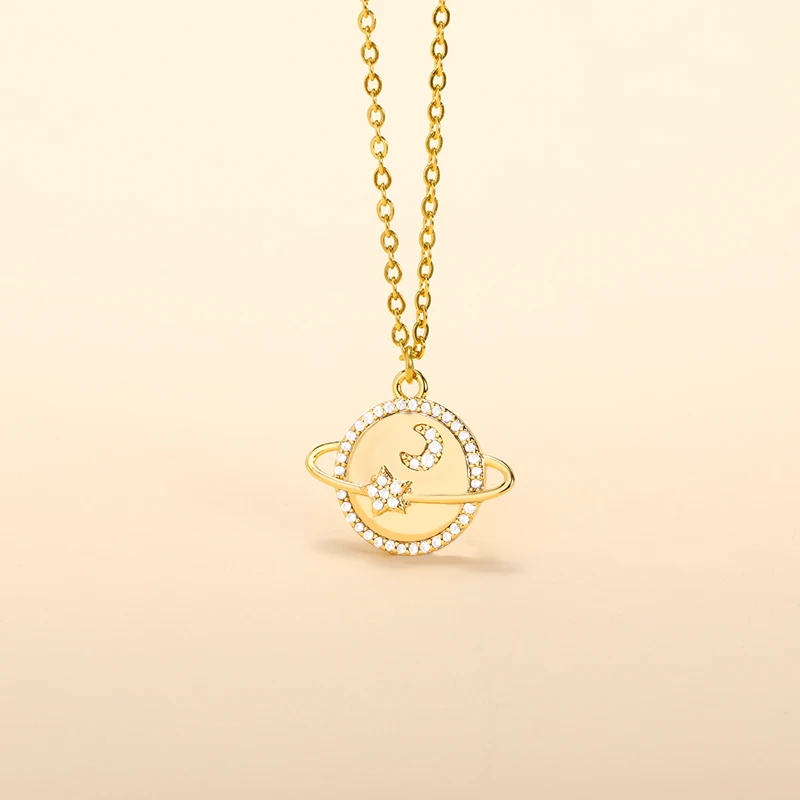Creative Women's Planet Necklace Shiny Star Moon Crystal Zircon Pendant Choker For Female Jewelry Christmas Gift Collier Femme |
