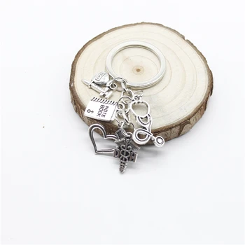 1 syringe stethoscope keychain nurse cap notebook medical keychain graduation souvenir jewelry