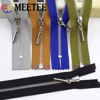 

Meetee 2pcs 20/40/70cm Open-End Close-End 3# Metal Zipper Silver Tooth Auto Lock Decor Zip for Bags DIY Garment Sew Accessories