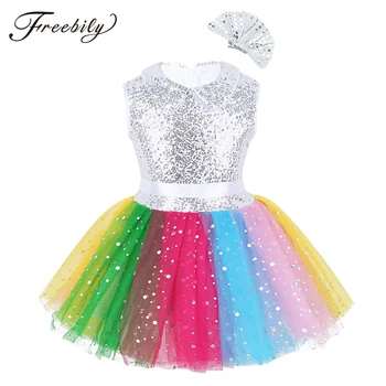 Kids Girls Modern Stage Performance Dance Costume Sleeveless Sequined Rainbow Mesh Ballet Tutu Dress with Hair Clip Set
Kids Girls Modern Stage Performance Dance Costume Sleeveless Sequined Rainbow Mesh Ballet Tutu Dress with Hair Clip Set
