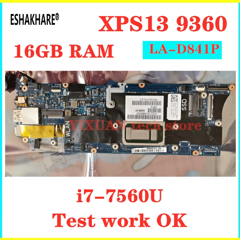 CAZ00 LA-D841P основная плата i7-7560U Процессор для Dell XPS 13 9360 материнская ноутбуков CN-0D4J15