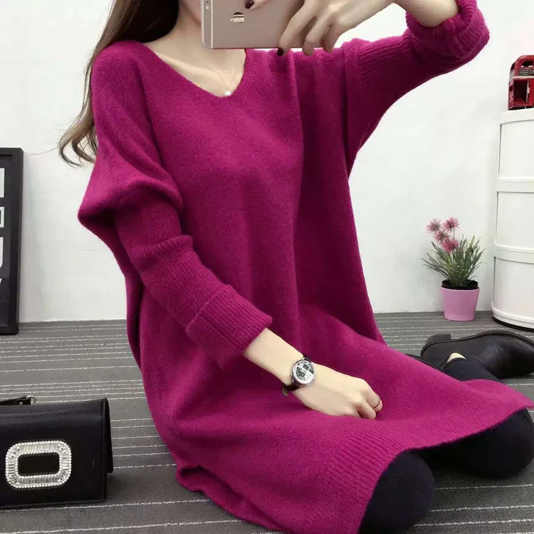 Fall And Winter Clothes Bat Sleeve Mid-length Pullover V-neck Slit Sweater Women's Loose-Fit Loose-Fit Sweater Pregnant Women Sw
Fall And Winter Clothes Bat Sleeve Mid-length Pullover V-neck Slit Sweater Women's Loose-Fit Loose-Fit Sweater Pregnant Women Sw