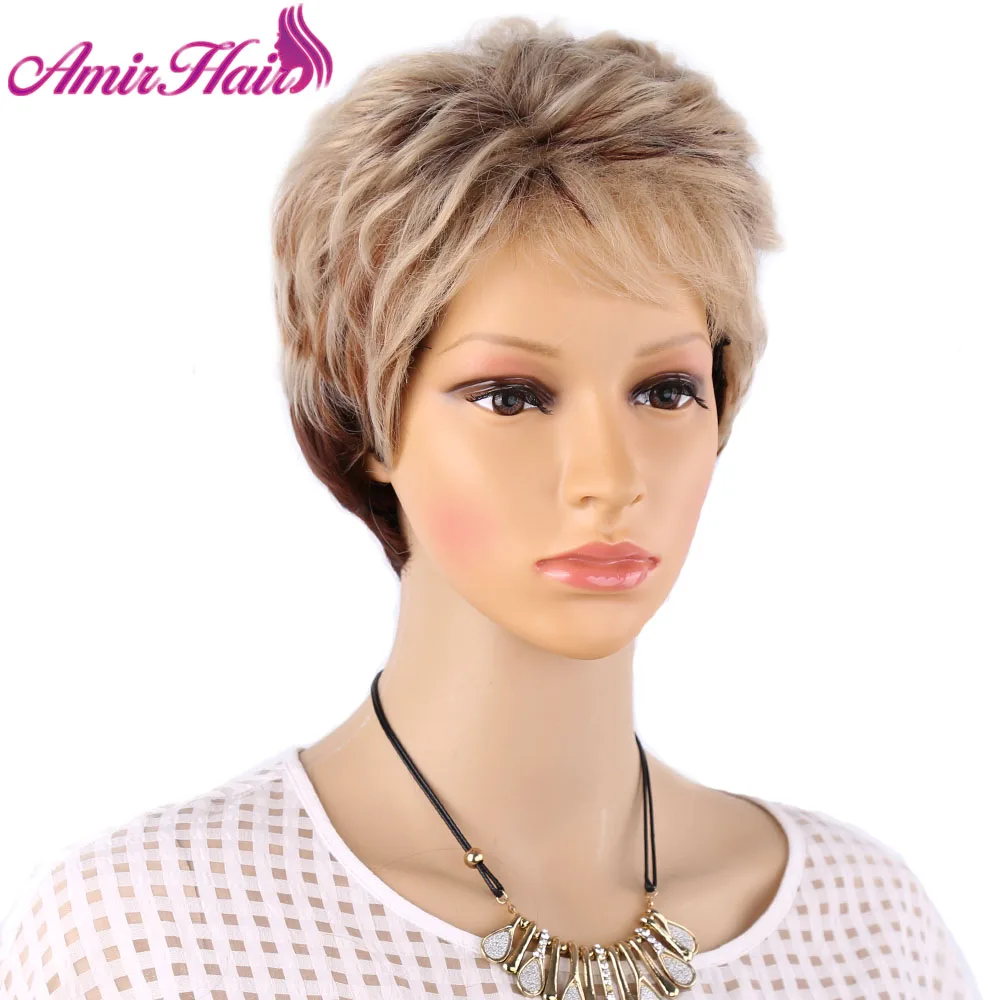 

Amir Synthetic Short Blonde Wig Layered Curly Blond Brown wigs Cosplay Wigs for Women Wig With Bangs Straight Hair