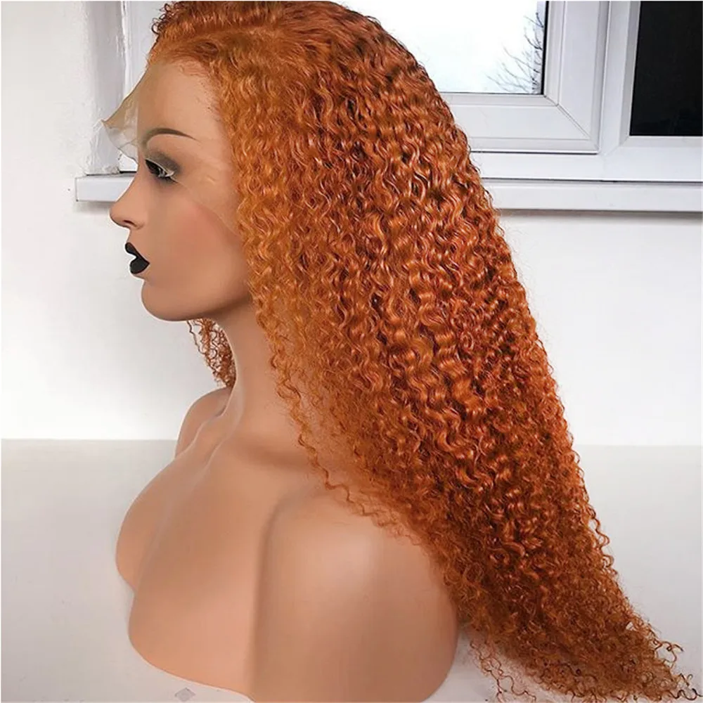 Lace Front Human Hair Wig 13x4 Deep Part Orange Brown Kinky Curly Brazilian Remy Hair Bleached Knots Glueless Wig with Baby Hair