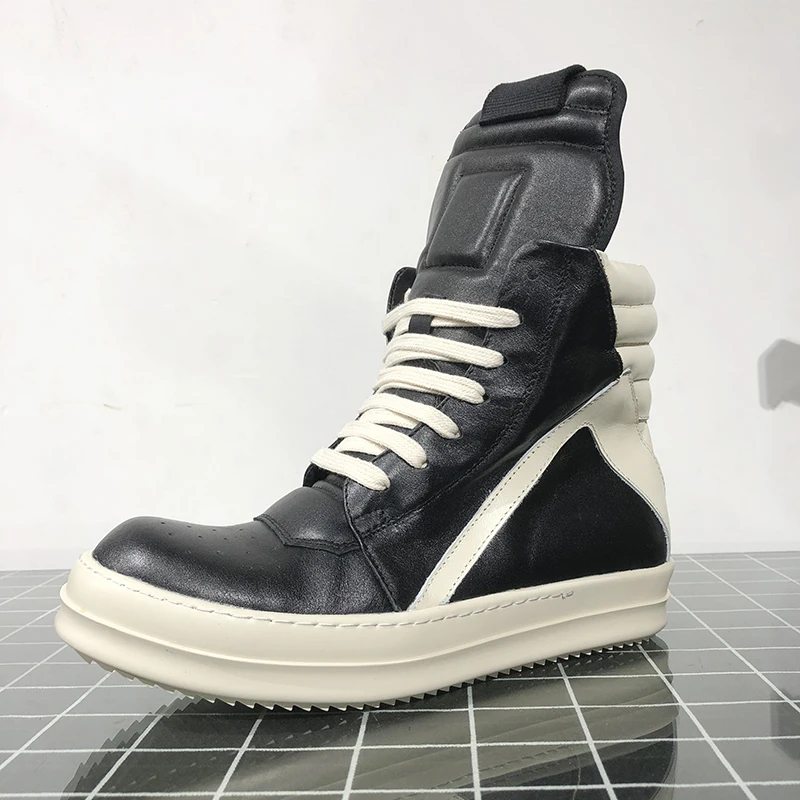 

New Season Man High-top Genuine Leather Sneakers Inverted Triangle Thick Sole Ro Fashion Shoes Kanye West Trainers