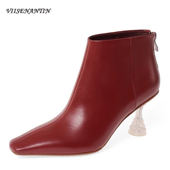 New Genuine Leather Small Square Toe Transparent Wine Glass High Heel Short Stiletto Boots Women Cystal Zipper Fashion Red Shoes
New Genuine Leather Small Square Toe Transparent Wine Glass High Heel Short Stiletto Boots Women Cystal Zipper Fashion Red Shoes