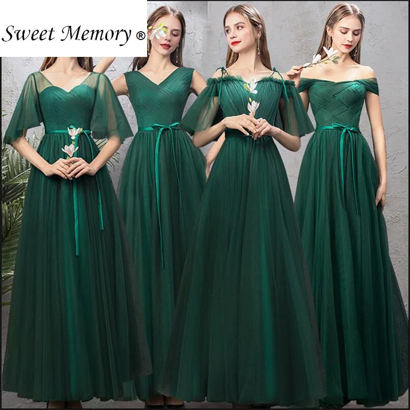 

Custom Made Lace Up Tulle Long Green Evening Dresses Elegant Birde Guest Wedding Party Dress Graduation Robes Homecoming Gown