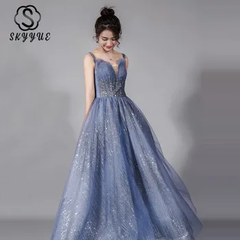 Skyyue Sling Evening Dresses Ice Blue Square Collar Women Party Dress K270 Long Elegant Vestidos Sexy Lace Up Formal Gowns 2020 
Skyyue Sling Evening Dresses Ice Blue Square Collar Women Party Dress K270 Long Elegant Vestidos Sexy Lace Up Formal Gowns 2020