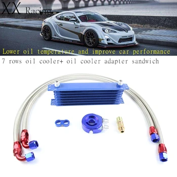 7 rows oil cooler and oil cooler adapter sandwich blue car engine radiator kit wire braided pipe 
7 rows oil cooler and oil cooler adapter sandwich blue car engine radiator kit wire braided pipe