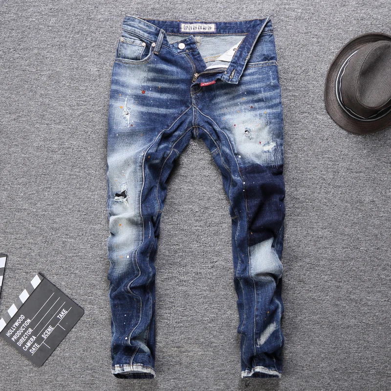 Italian Vintage Fashion Men Jeans Retro Blue Spliced Designer Ripped Jeans Men Denim Hip Hop Pants Streetwear Biker Jeans Homme
Italian Vintage Fashion Men Jeans Retro Blue Spliced Designer Ripped Jeans Men Denim Hip Hop Pants Streetwear Biker Jeans Homme
