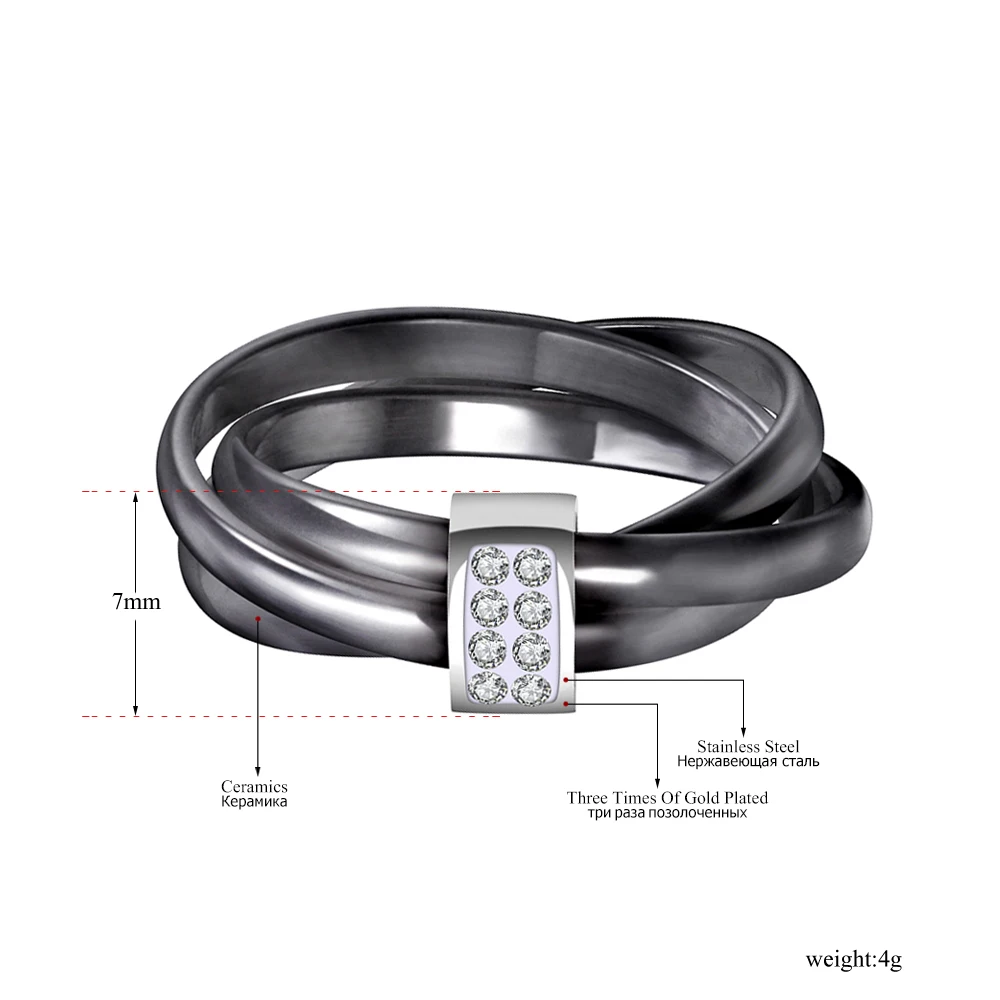 JeeMango эксклюзивные 3 слоя черный/белый керамический Кристалл обручальные кольца