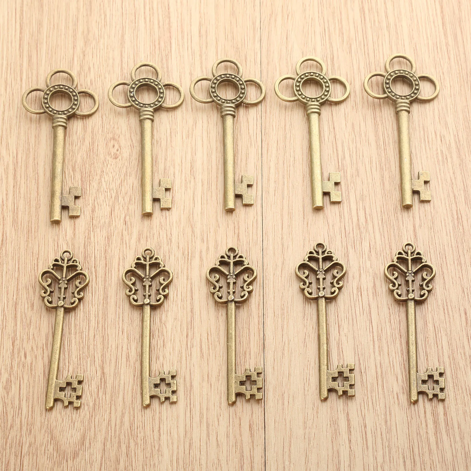 

10Pcs Vintage Old Look Skeleton Keys Fancy Heart Bow Necklace Pendants Vintage look skeleton Keys 57*17mm 62*28mm