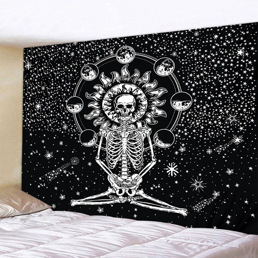 

Psychedelic Astrology Skull Tapestry Wall Hanging Moon Star Nature Art Hippie Ouija Tarot Dorm Decor Mandala Wall Carpet Blanket