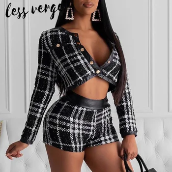 lessverge Tweed suits two piece set Long sleeve plaid short jacket coat and mini shorts sets Winter women two piece outfits
lessverge Tweed suits two piece set Long sleeve plaid short jacket coat and mini shorts sets Winter women two piece outfits