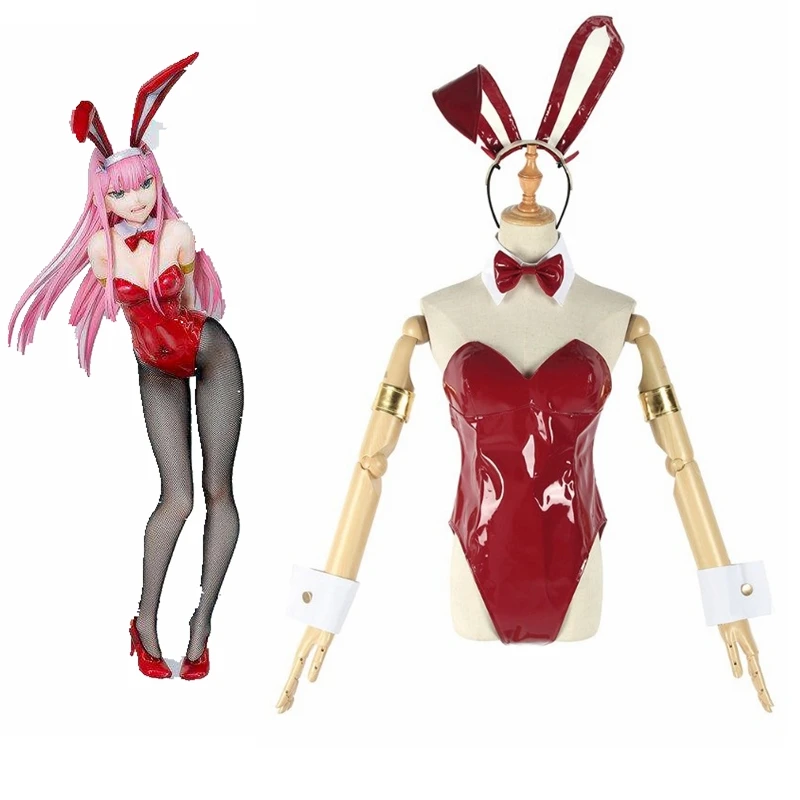 

Unisex Anime Cos DARLING in the FRANXX 02 ZERO TWO Bunny Girl Leather Cosplay Costumes Sets