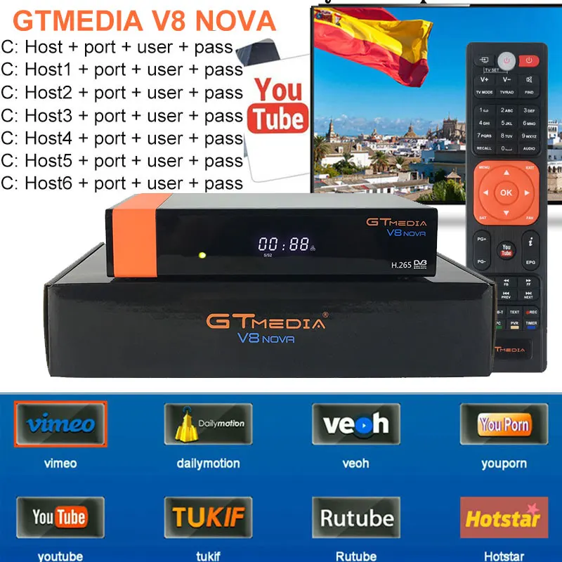 Receptor Satellite Receiver Gtmedia V8 nova HD 1080P H.265 one Year Spain Cccam Cline for Built in Wifi same as Gtmedia V9 Super
Receptor Satellite Receiver Gtmedia V8 nova HD 1080P H.265 one Year Spain Cccam Cline for Built in Wifi same as Gtmedia V9 Super
