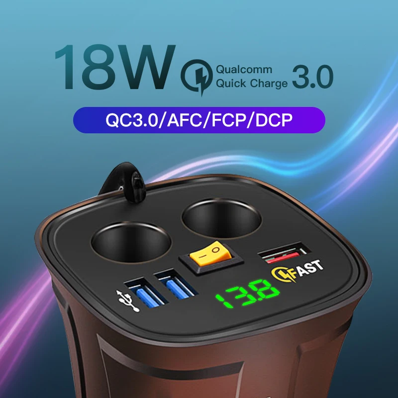 Car Charger Cigarette Lighter Adapter Splitter 2 Socket 80W QC3.0 Fast Quick charge USB 4.2A Cup Holder Voltmeter On/Off Switch
Car Charger Cigarette Lighter Adapter Splitter 2 Socket 80W QC3.0 Fast Quick charge USB 4.2A Cup Holder Voltmeter On/Off Switch