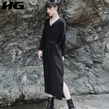 HG Split Draped Solid Dress Women 2020 Autumn Loose Casual Fashion New Temperament Goddess Fan V Neck Full Sleeve Dress DZL1543
HG Split Draped Solid Dress Women 2020 Autumn Loose Casual Fashion New Temperament Goddess Fan V Neck Full Sleeve Dress DZL1543