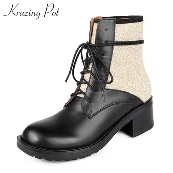 Krazing pot 2020 natural genuine leather lace up hemp elegant round toe western boots keep warm thick med heels ankle boots L63
Krazing pot 2020 natural genuine leather lace up hemp elegant round toe western boots keep warm thick med heels ankle boots L63