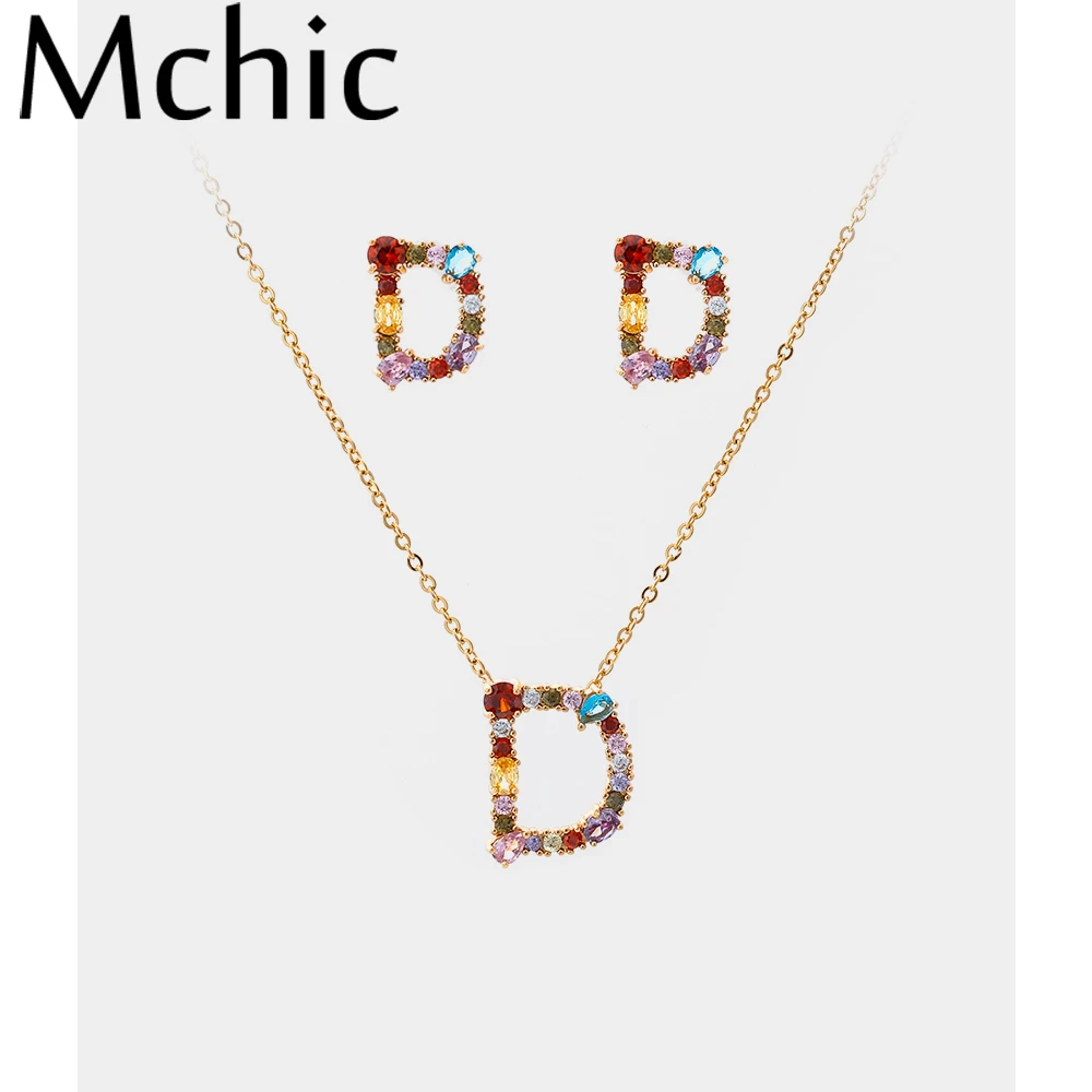 Фото Mchic Роскошные серьги ожерелье комплект украшений многоцветные буквы D медные