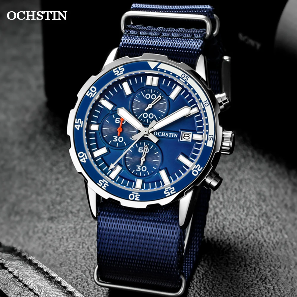 

OCHSTIN New Man Watches Military Pilot Chronograph Men's Quartz Wrist Watch Sport Nylon Leather Strap Clock Relogio Masculino