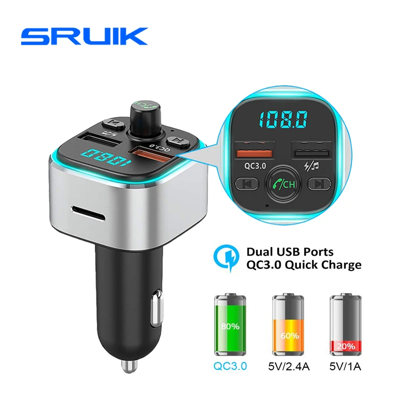 FM Transmitter Bluetooth Car/Fm Modulator 6 Colors LED Backlit Wireless Radio Transmitter Car Adapter with QC3.0 Charging
FM Transmitter Bluetooth Car/Fm Modulator 6 Colors LED Backlit Wireless Radio Transmitter Car Adapter with QC3.0 Charging